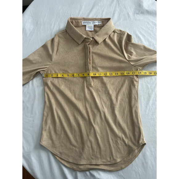 Gretchen Scott Faux Suede Collared Blouse Womens Size Small Tan Classic Soft - Picture 5 of 7